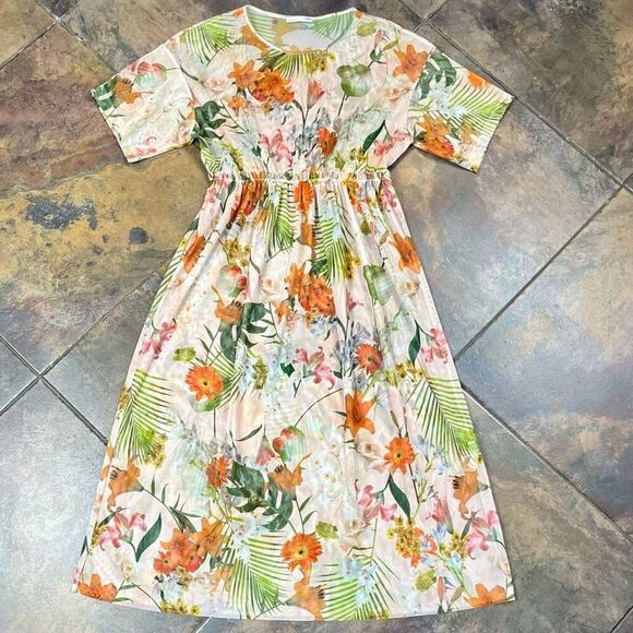 Zara Printed Floral Sheer Polyester Printed Tulle High-Waisted Dress Small - Picture 4 of 10